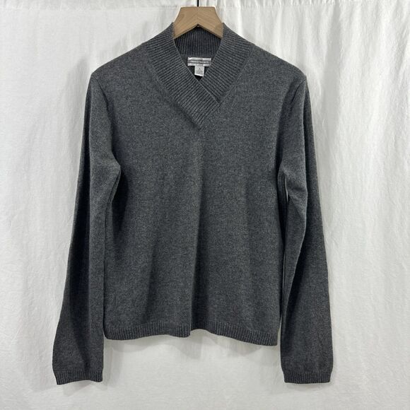 Investments 100% Cashmere Vneck Gray Long Sleeve Sweater Womens Size L Classic - Picture 1 of 8